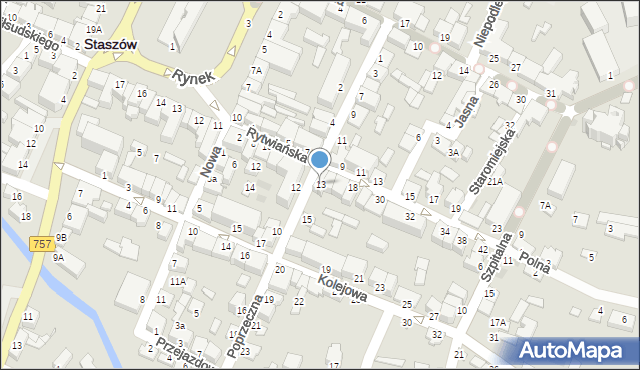 Staszów, Poprzeczna, 13, mapa Staszów