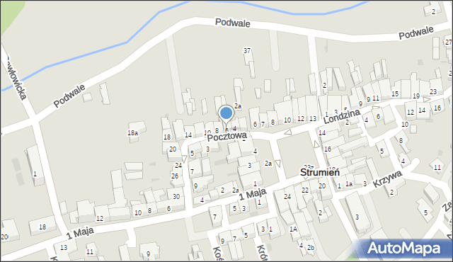 Strumień, Pocztowa, 6, mapa Strumień