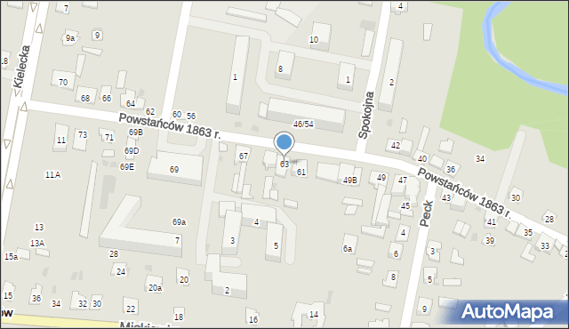 Suchedniów, Powstańców 1863 r., 63, mapa Suchedniów