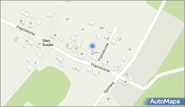 Suszec, Poprzeczna, 12, mapa Suszec