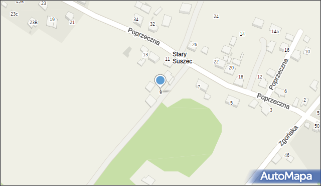 Suszec, Poprzeczna, 9, mapa Suszec