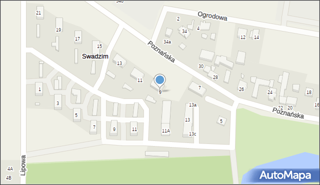 Swadzim, Poznańska, 9, mapa Swadzim