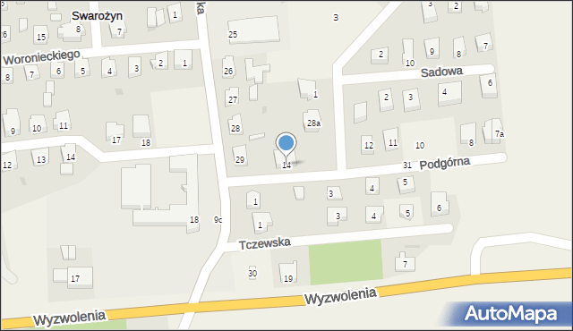 Swarożyn, Podgórna, 14, mapa Swarożyn