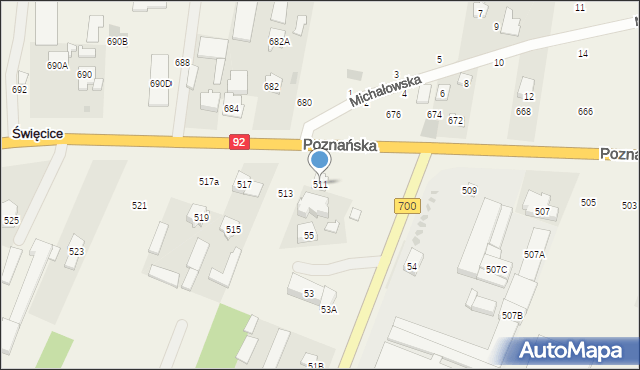 Święcice, Poznańska, 511A, mapa Święcice