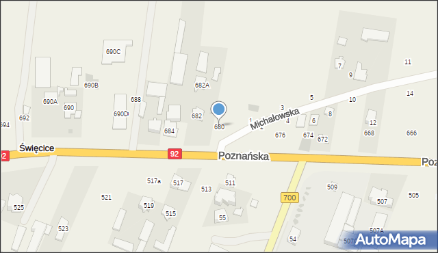 Święcice, Poznańska, 680, mapa Święcice