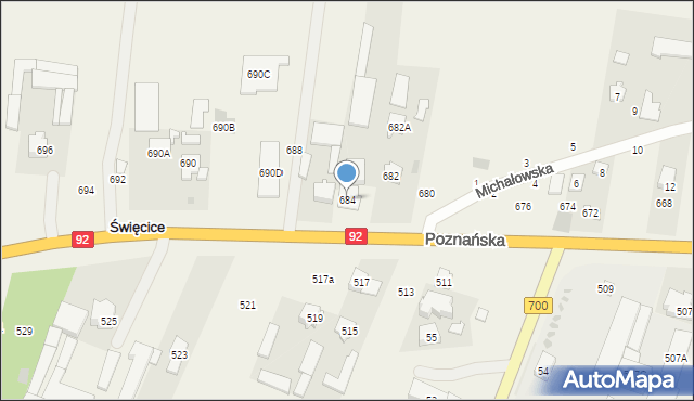 Święcice, Poznańska, 684, mapa Święcice