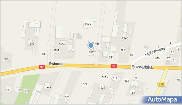 Święcice, Poznańska, 690, mapa Święcice