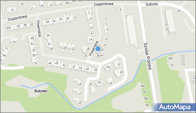 Szczecin, Powrotna, 23, mapa Szczecina