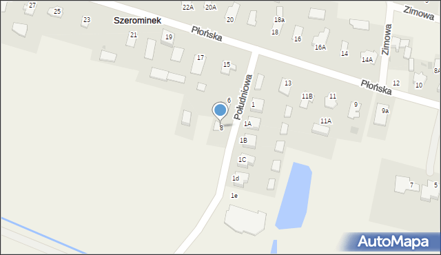 Szerominek, Południowa, 8, mapa Szerominek