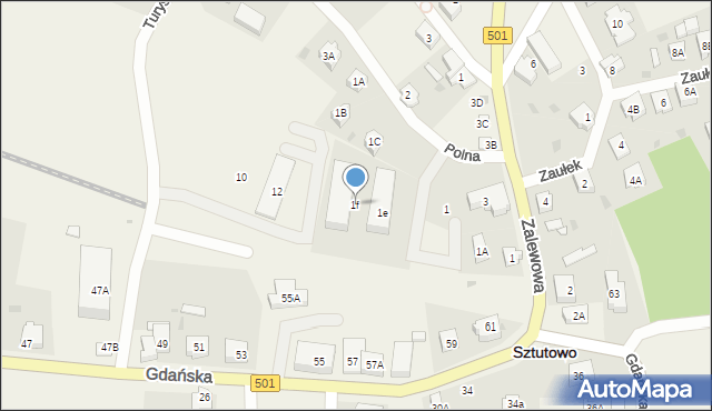 Sztutowo, Polna, 1f, mapa Sztutowo