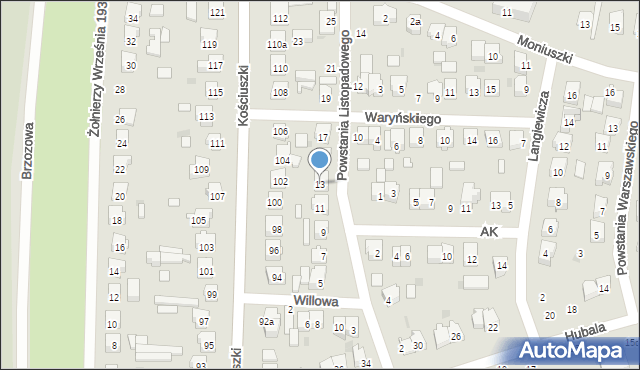 Szydłowiec, Powstania Listopadowego, 13, mapa Szydłowiec