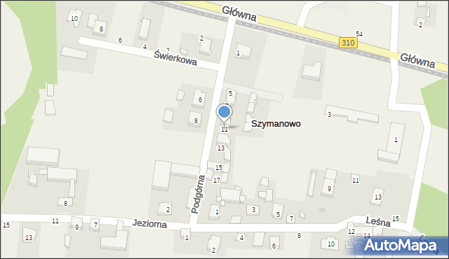 Szymanowo, Podgórna, 11, mapa Szymanowo