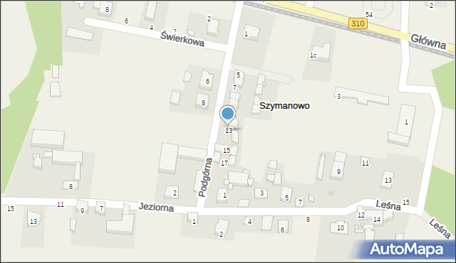 Szymanowo, Podgórna, 13, mapa Szymanowo