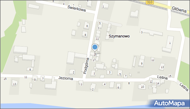 Szymanowo, Podgórna, 15, mapa Szymanowo