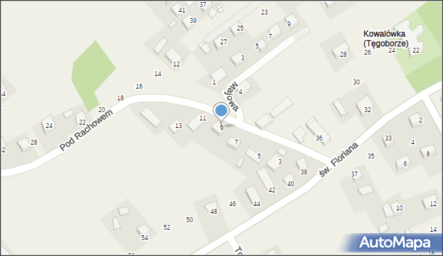 Tęgoborze, Pod Rachowem, 9, mapa Tęgoborze