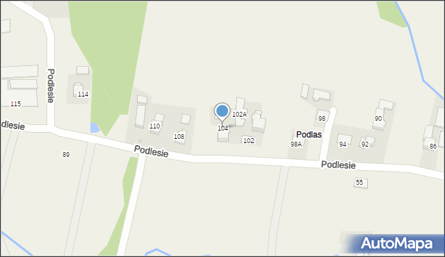 Tomice, Podlesie, 104, mapa Tomice