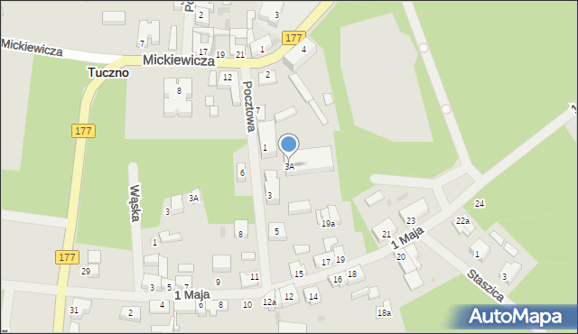 Tuczno, Pocztowa, 3A, mapa Tuczno