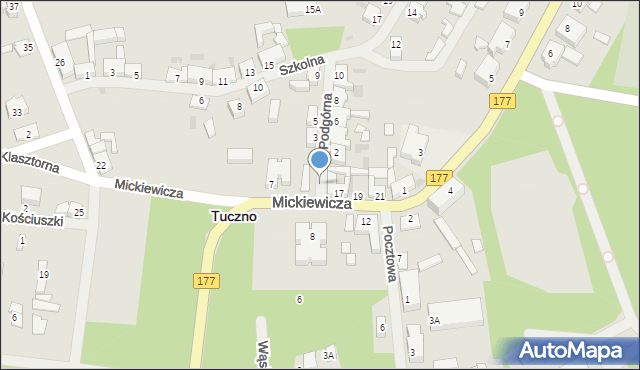 Tuczno, Podgórna, 1, mapa Tuczno