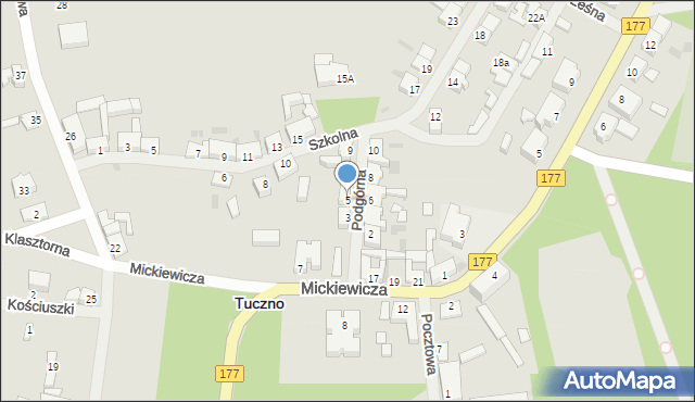 Tuczno, Podgórna, 5, mapa Tuczno