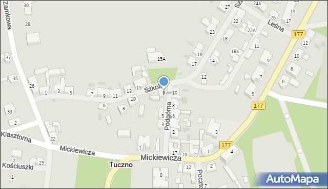 Tuczno, Podgórna, 9, mapa Tuczno