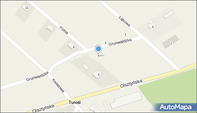 Turośl, Polna, 7, mapa Turośl