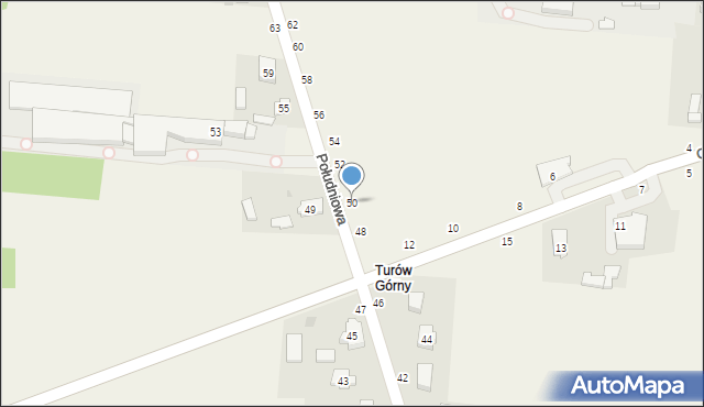 Turów, Południowa, 50, mapa Turów