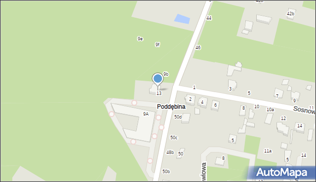 Tuszyn, Poddębina, 9, mapa Tuszyn