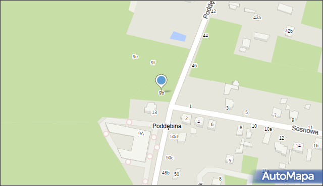 Tuszyn, Poddębina, 9b, mapa Tuszyn