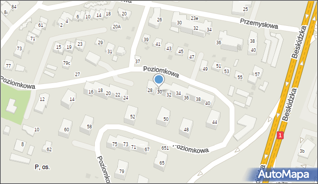 Tychy, Poziomkowa, 30, mapa Tychów