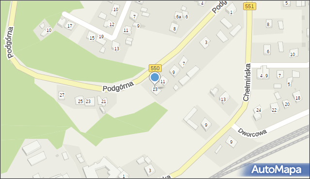 Unisław, Podgórna, 13, mapa Unisław