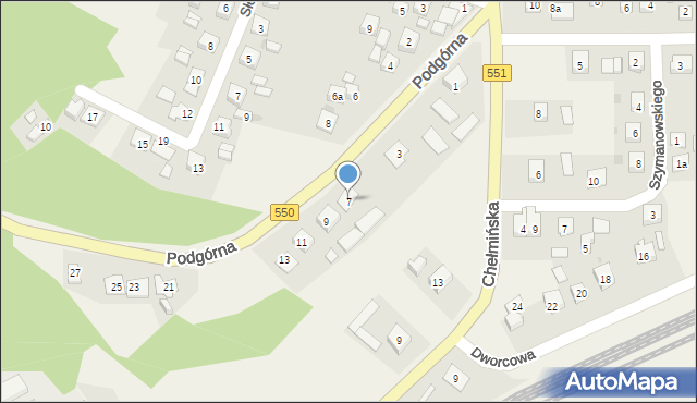 Unisław, Podgórna, 7, mapa Unisław