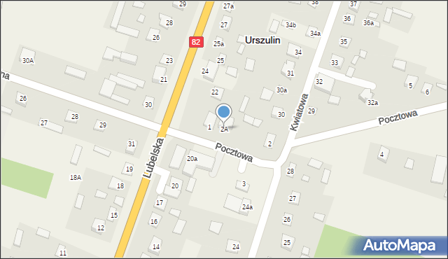 Urszulin, Pocztowa, 2A, mapa Urszulin