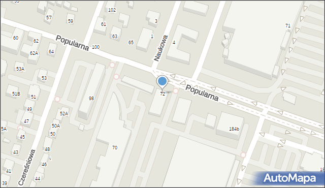 Warszawa, Popularna, 72, mapa Warszawy