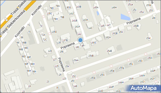 Warszawa, Poprawna, 160A, mapa Warszawy