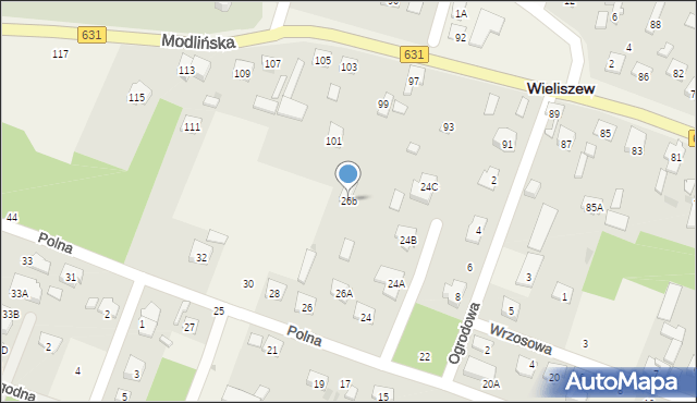 Wieliszew, Polna, 26b, mapa Wieliszew