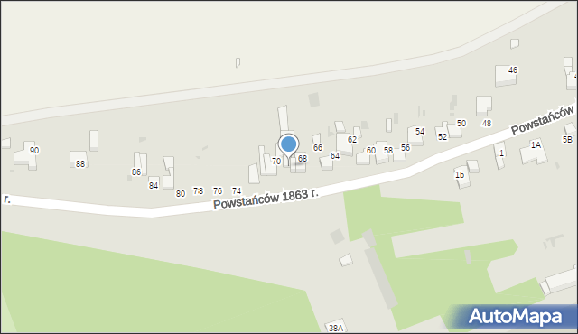 Wieluń, Powstańców 1863 r., 68a, mapa Wieluń