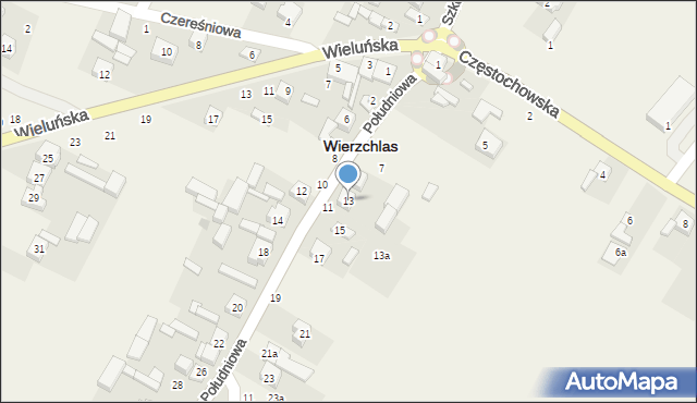 Wierzchlas, Południowa, 13, mapa Wierzchlas