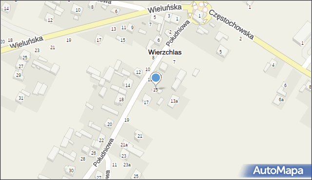 Wierzchlas, Południowa, 15, mapa Wierzchlas