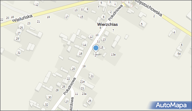 Wierzchlas, Południowa, 17, mapa Wierzchlas