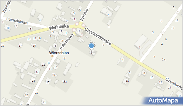 Wierzchlas, Południowa, 5, mapa Wierzchlas