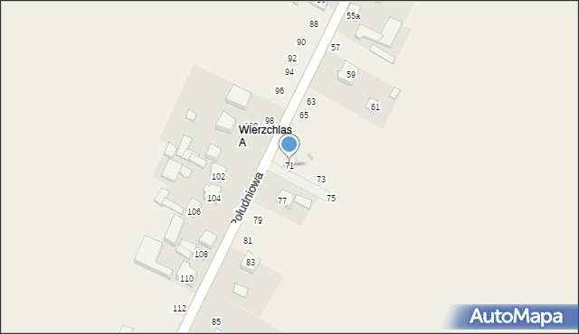 Wierzchlas, Południowa, 71, mapa Wierzchlas