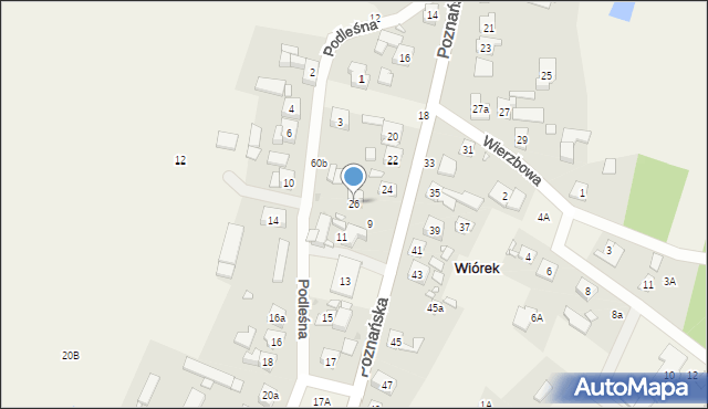 Wiórek, Poznańska, 26, mapa Wiórek