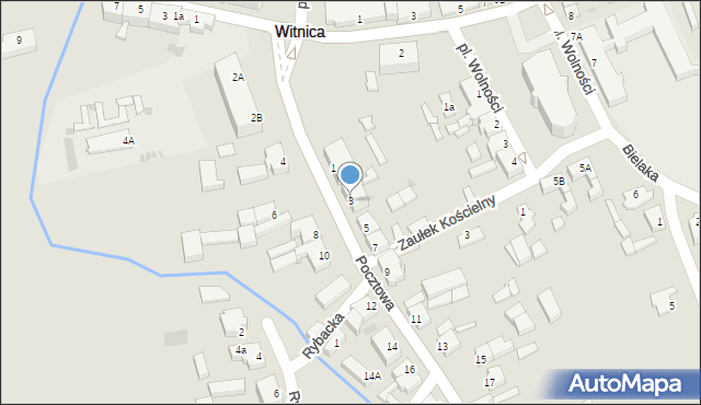 Witnica, Pocztowa, 3, mapa Witnica