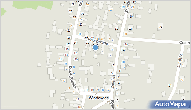 Włodowice, Poprzeczna, 3, mapa Włodowice