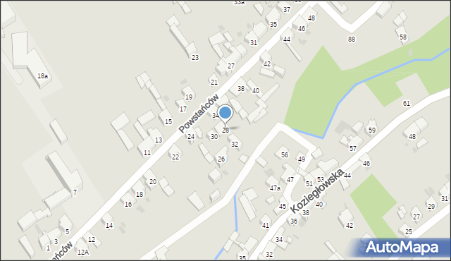 Woźniki, Powstańców, 28, mapa Woźniki