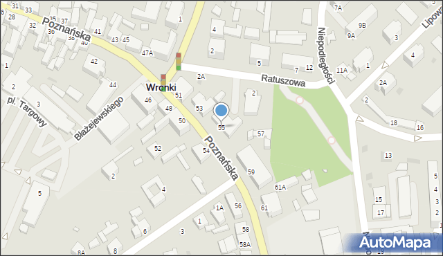 Wronki, Poznańska, 55, mapa Wronki