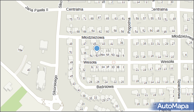 Wyszków, Pogodna, 5J, mapa Wyszków