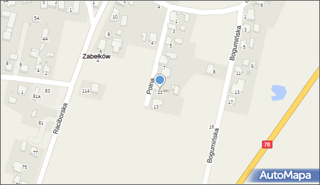 Zabełków, Polna, 11, mapa Zabełków