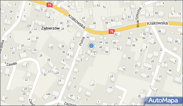 Zabierzów, Polna, 1A, mapa Zabierzów