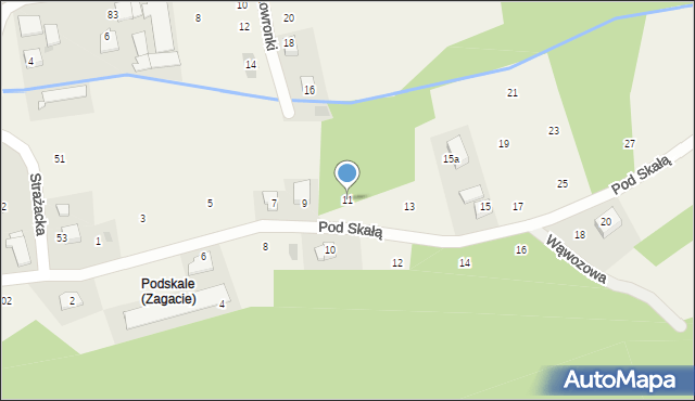 Zagacie, Pod Skałą, 11, mapa Zagacie